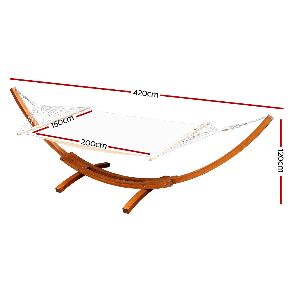 Gardeon Double Hammock with Wooden Stand - Cream-Vivify Co.