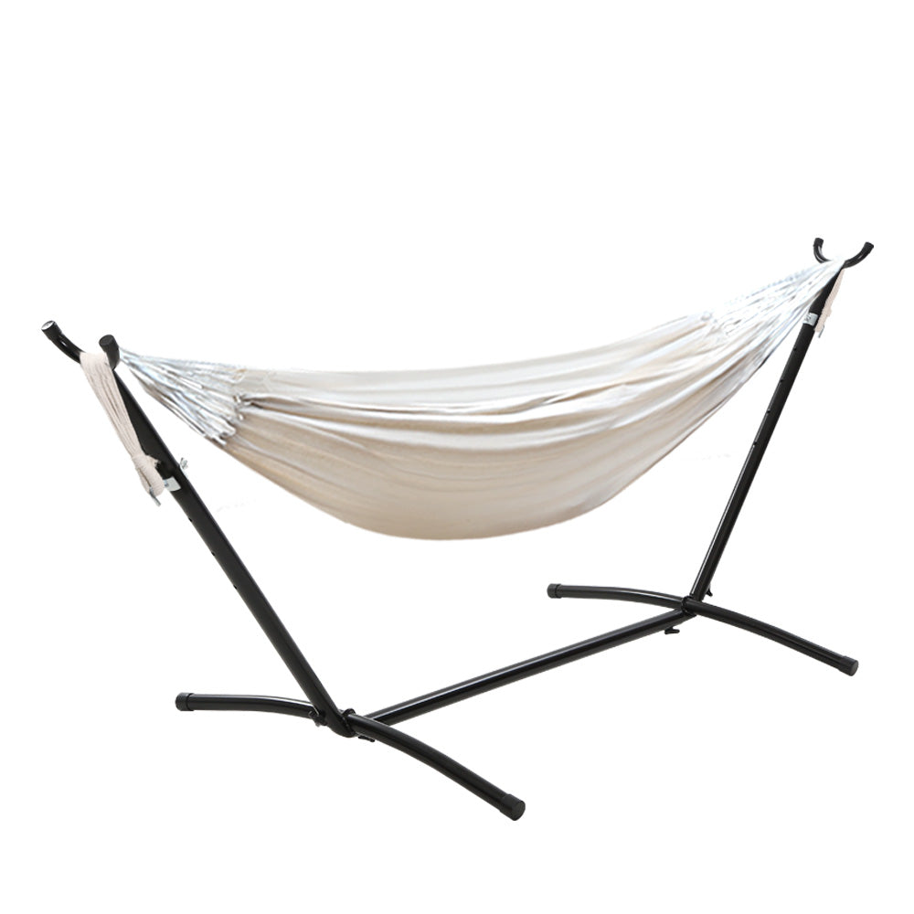 Gardeon Hammock Bed Camping Chair Outdoor Lounge Single Cotton with Stand-Vivify Co.