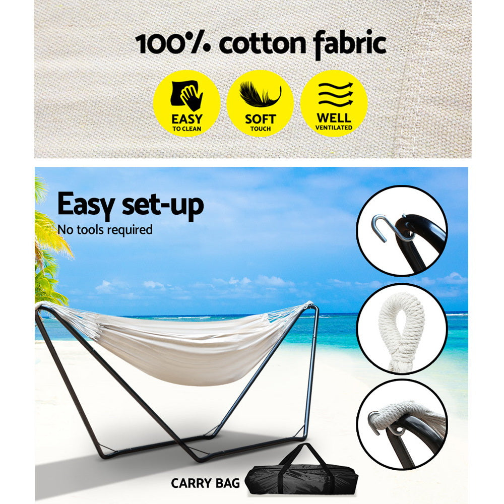Gardeon Hammock Bed with Steel Frame Stand - White-Vivify Co.