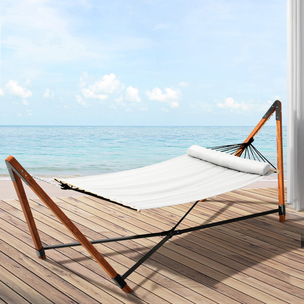 Gardeon Hammock Bed with Wooden Stand - Grey-Vivify Co.