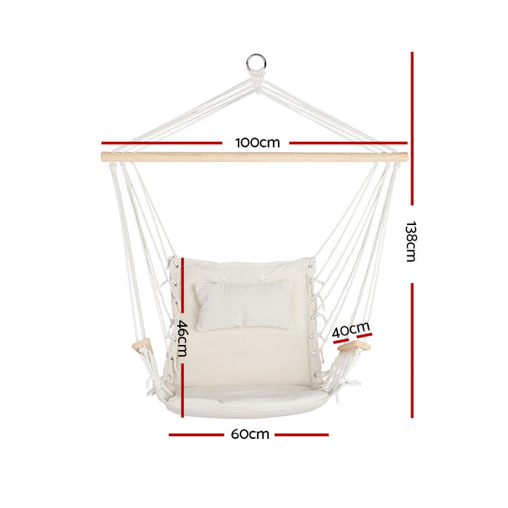 Gardeon Hammock Chair Hanging with Armrest Camping Hammocks Cream-Vivify Co.