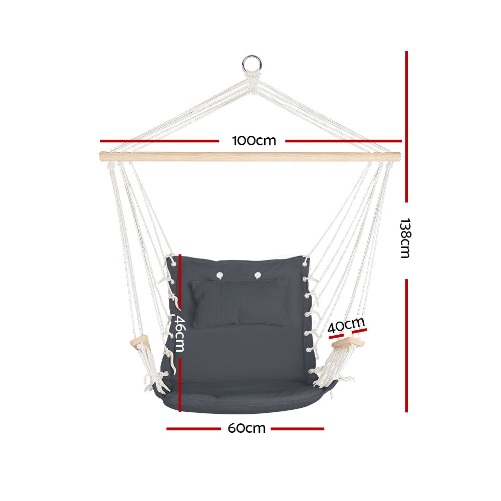 Gardeon Hammock Chair Hanging with Armrest Camping Hammocks Grey-Vivify Co.