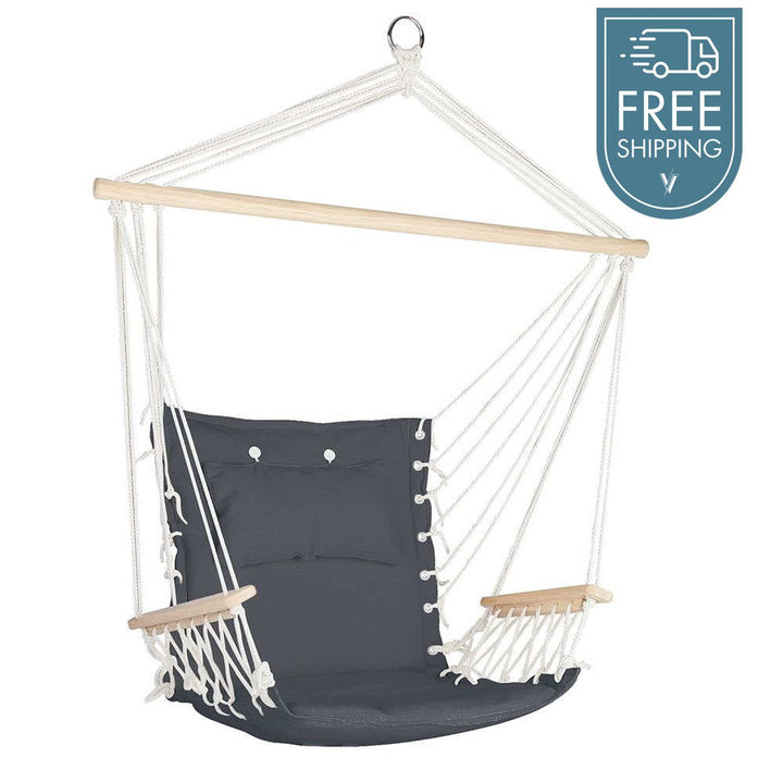 Gardeon Hammock Chair Hanging with Armrest Camping Hammocks Grey-Vivify Co.