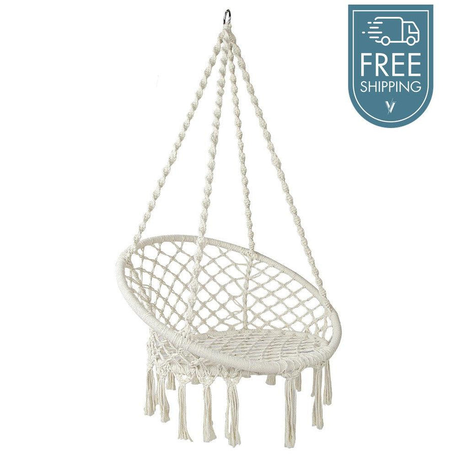 Gardeon Hammock Chair Outdoor Hanging Macrame Cotton Indoor Cream-Vivify Co.