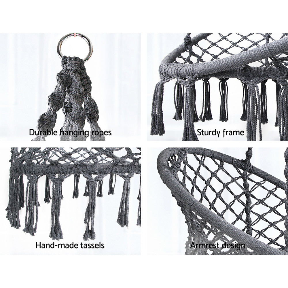 Gardeon Hammock Chair Outdoor Hanging Macrame Cotton Indoor Grey-Vivify Co.