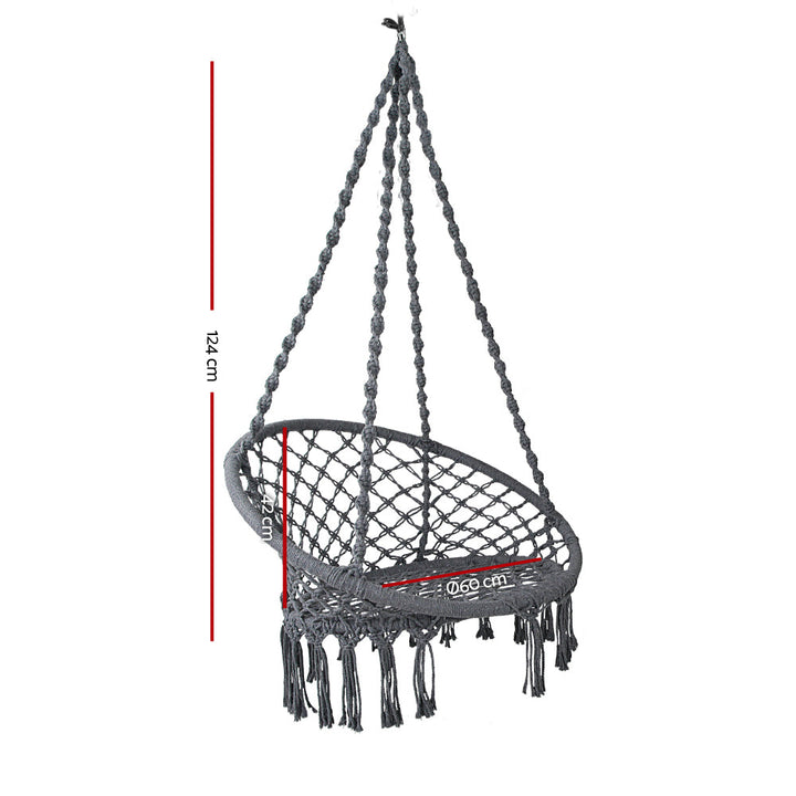 Gardeon Hammock Chair Outdoor Hanging Macrame Cotton Indoor Grey-Vivify Co.