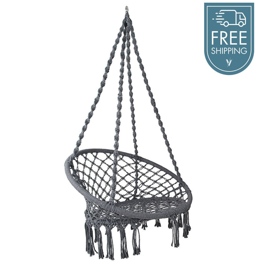 Gardeon Hammock Chair Outdoor Hanging Macrame Cotton Indoor Grey-Vivify Co.