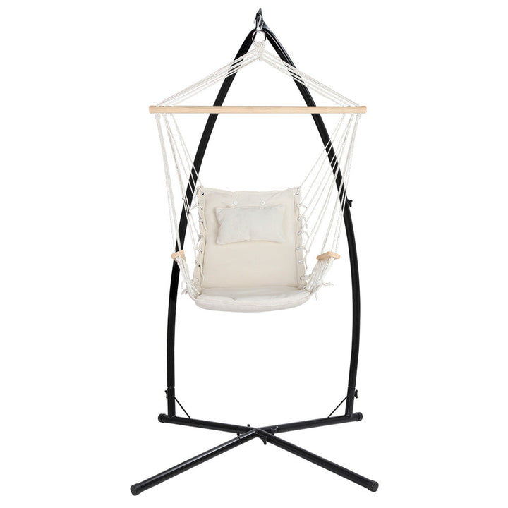 Gardeon Hammock Hanging Chair with Arm Rests & Steel Stand - Cream-Vivify Co.