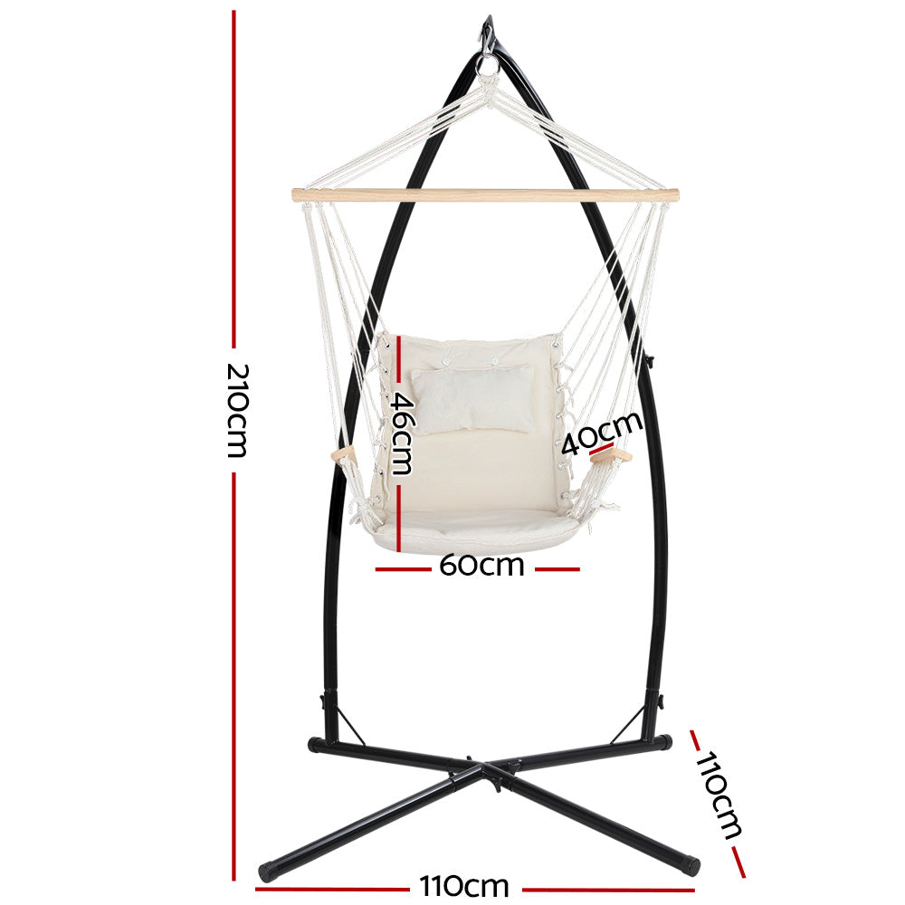 Gardeon Hammock Hanging Chair with Arm Rests & Steel Stand - Cream-Vivify Co.