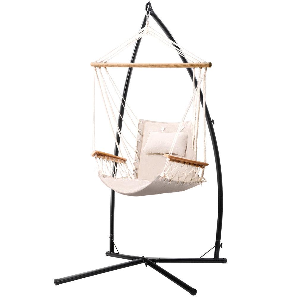 Gardeon Hammock Hanging Chair with Arm Rests & Steel Stand - Cream-Vivify Co.