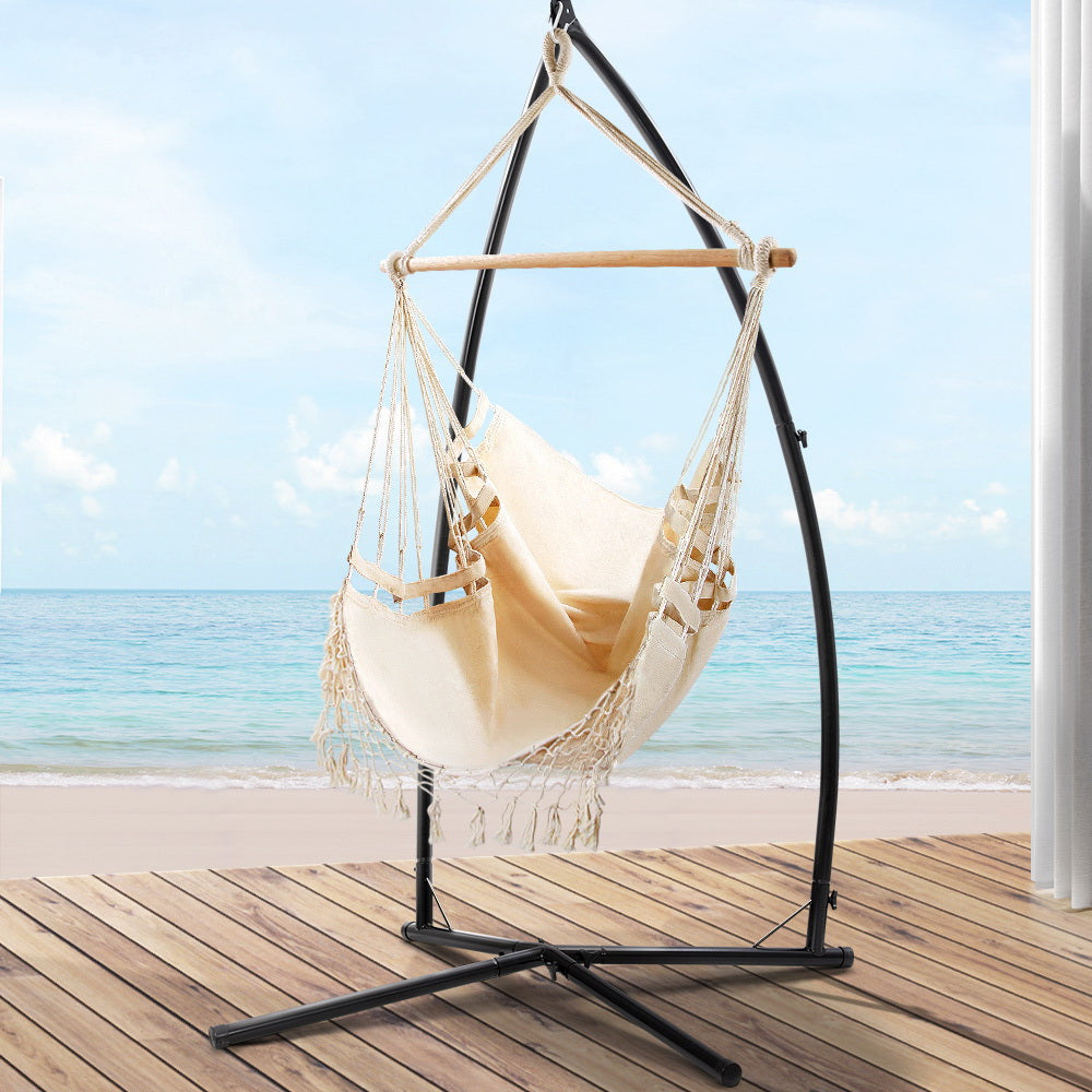 Gardeon Hammock Hanging Chair with Steel Stand - Cream-Vivify Co.