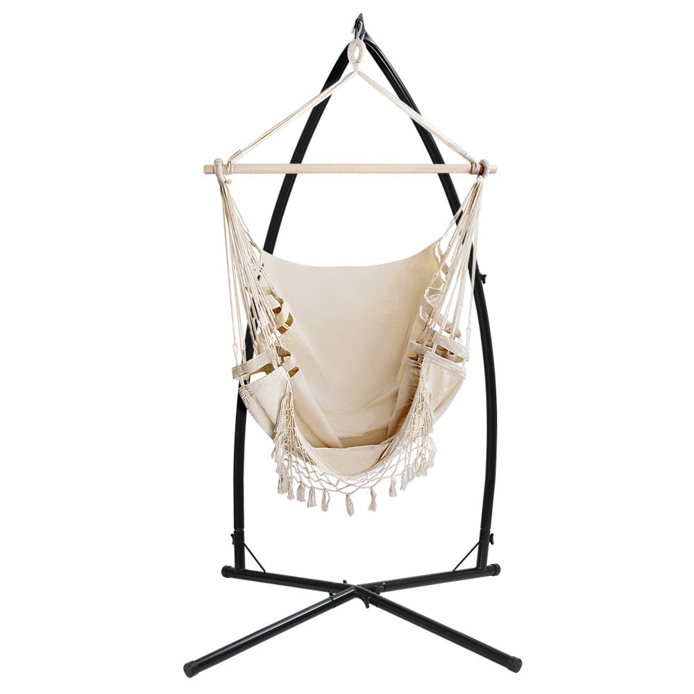 Gardeon Hammock Hanging Chair with Steel Stand - Cream-Vivify Co.