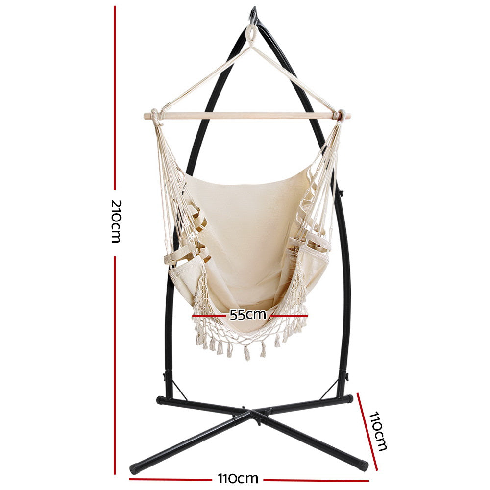 Gardeon Hammock Hanging Chair with Steel Stand - Cream-Vivify Co.