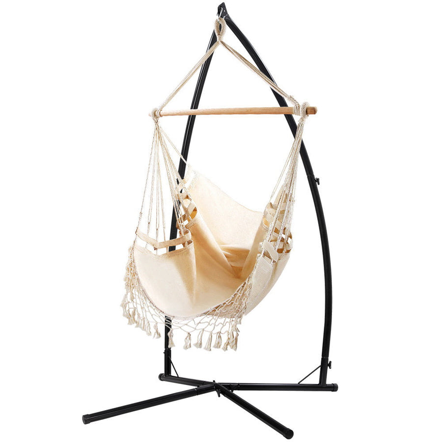 Gardeon Hammock Hanging Chair with Steel Stand - Cream-Vivify Co.