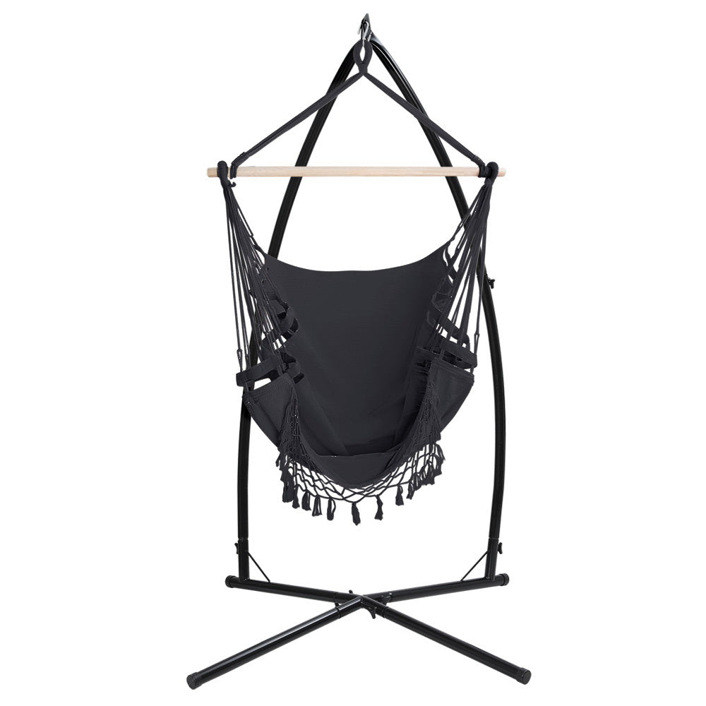 Gardeon Hammock Hanging Chair with Steel Stand - Grey-Vivify Co.