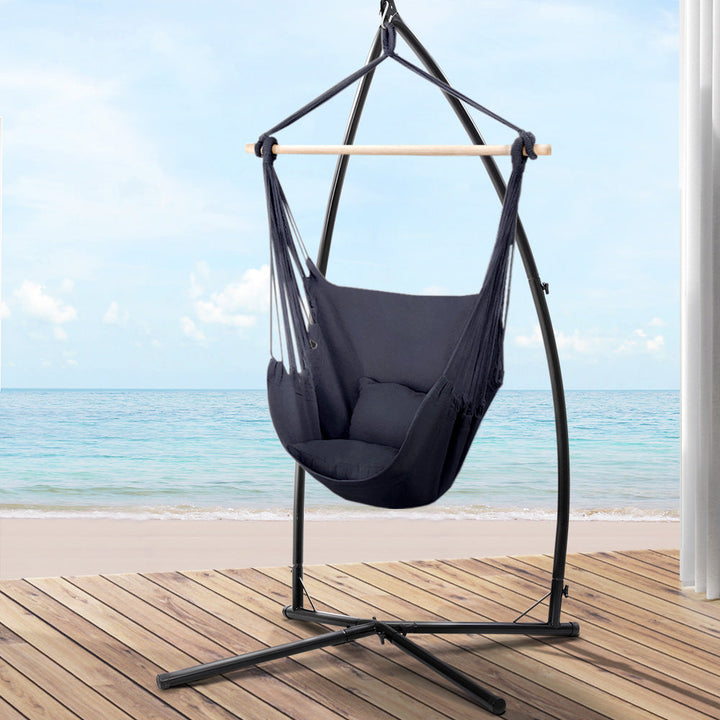 Gardeon Hammock Hanging Chair with Steel Stand - Grey-Vivify Co.