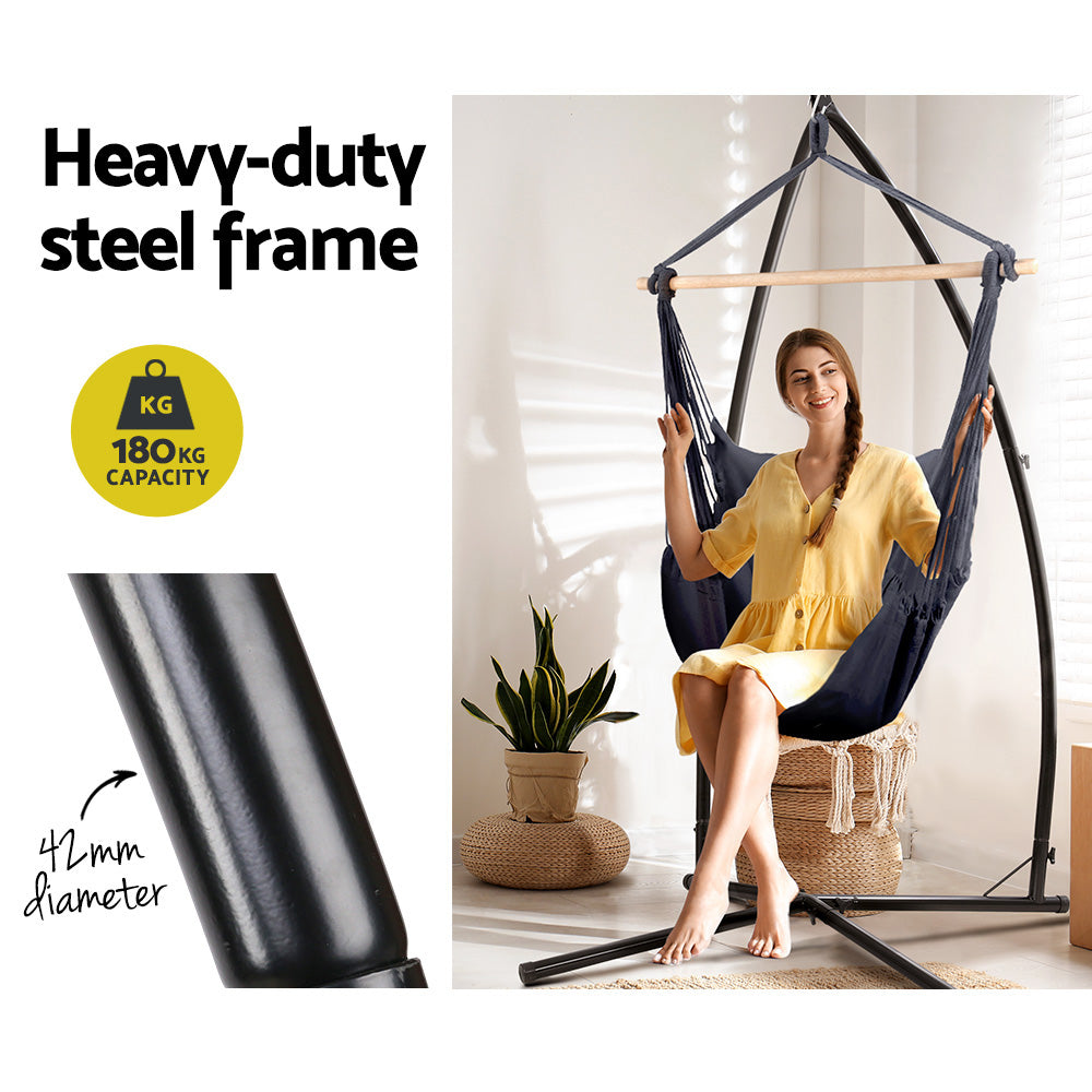 Gardeon Hammock Hanging Chair with Steel Stand - Grey-Vivify Co.