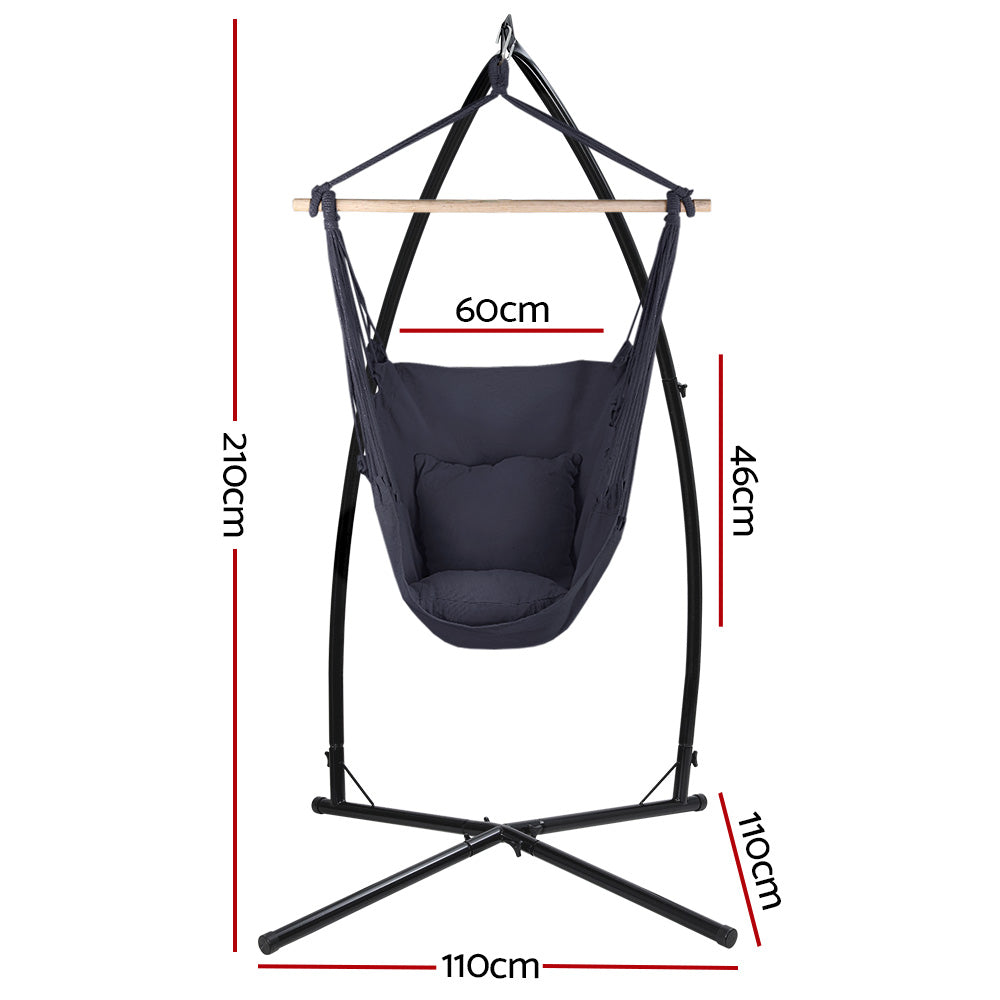 Gardeon Hammock Hanging Chair with Steel Stand - Grey-Vivify Co.