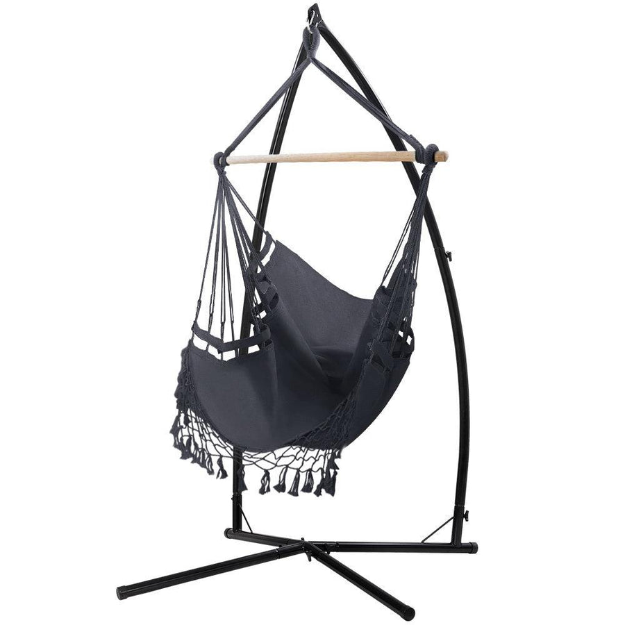 Gardeon Hammock Hanging Chair with Steel Stand - Grey-Vivify Co.