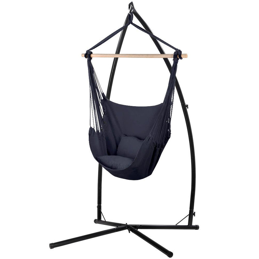 Gardeon Hammock Hanging Chair with Steel Stand - Grey-Vivify Co.