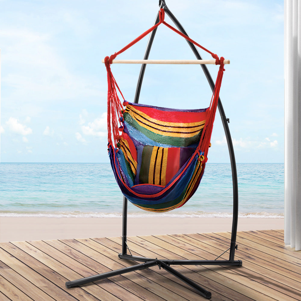 Gardeon Hammock Hanging Chair with Steel Stand and Pillow - Rainbow-Vivify Co.