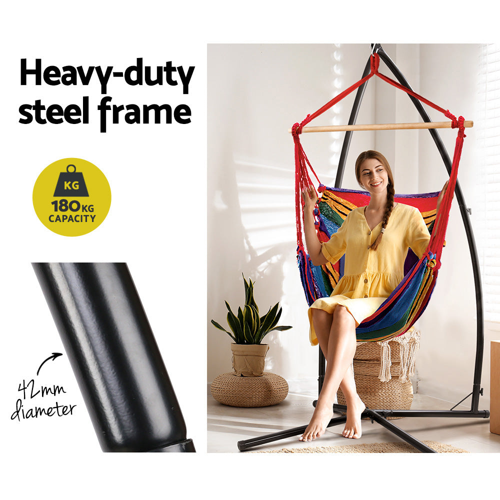 Gardeon Hammock Hanging Chair with Steel Stand and Pillow - Rainbow-Vivify Co.