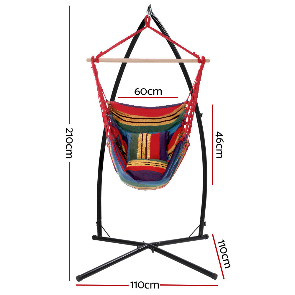 Gardeon Hammock Hanging Chair with Steel Stand and Pillow - Rainbow-Vivify Co.