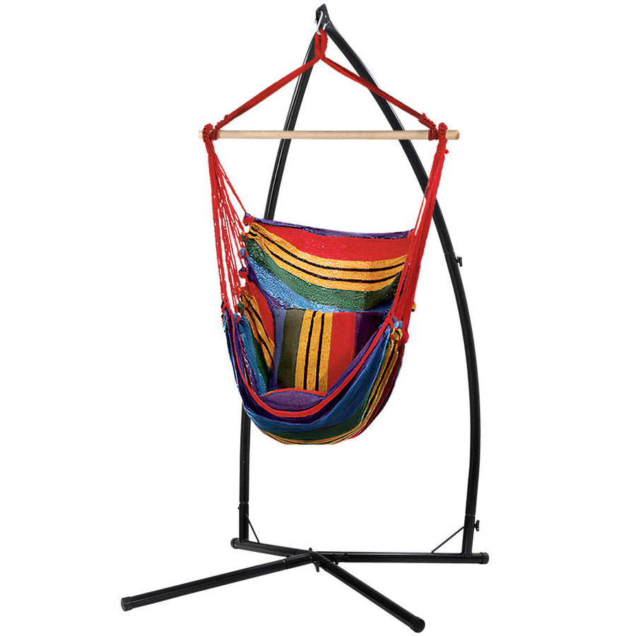 Gardeon Hammock Hanging Chair with Steel Stand and Pillow - Rainbow-Vivify Co.