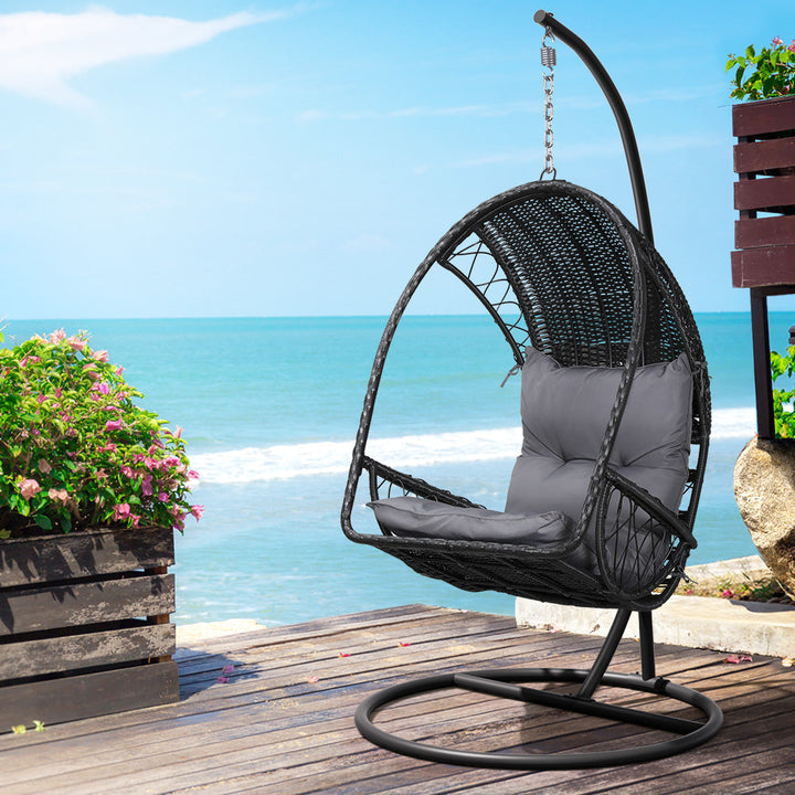 Gardeon Hammock Hanging Egg Swing Chair - Black-Vivify Co.