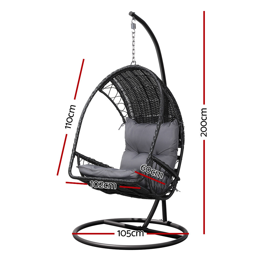 Gardeon Hammock Hanging Egg Swing Chair - Black-Vivify Co.