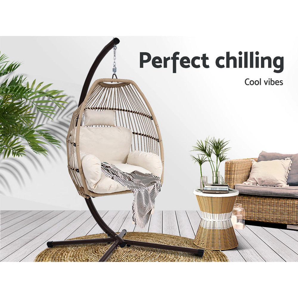 Gardeon Hammock Hanging Egg Swing Chair - Latte-Vivify Co.