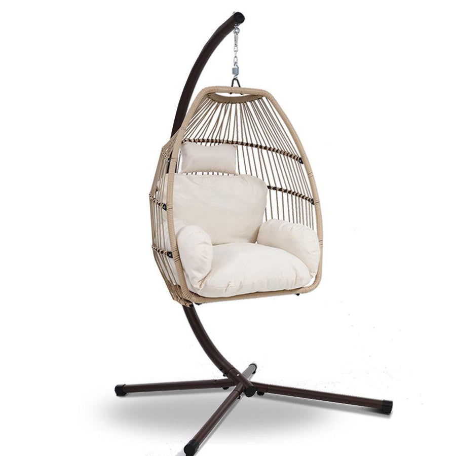 Gardeon Hammock Hanging Egg Swing Chair - Latte-Vivify Co.