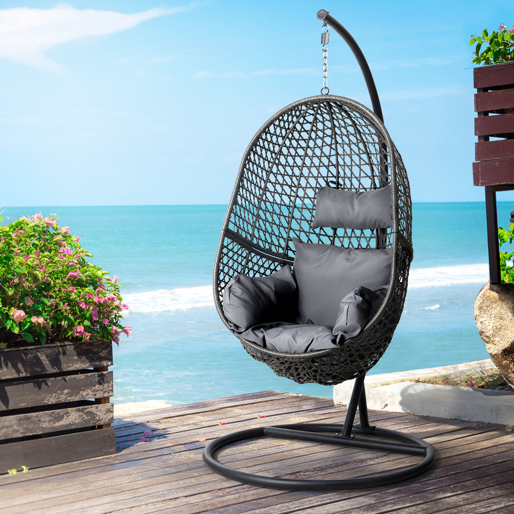 Gardeon Hammock Hanging Egg Swing Chair Oval - Black-Vivify Co.