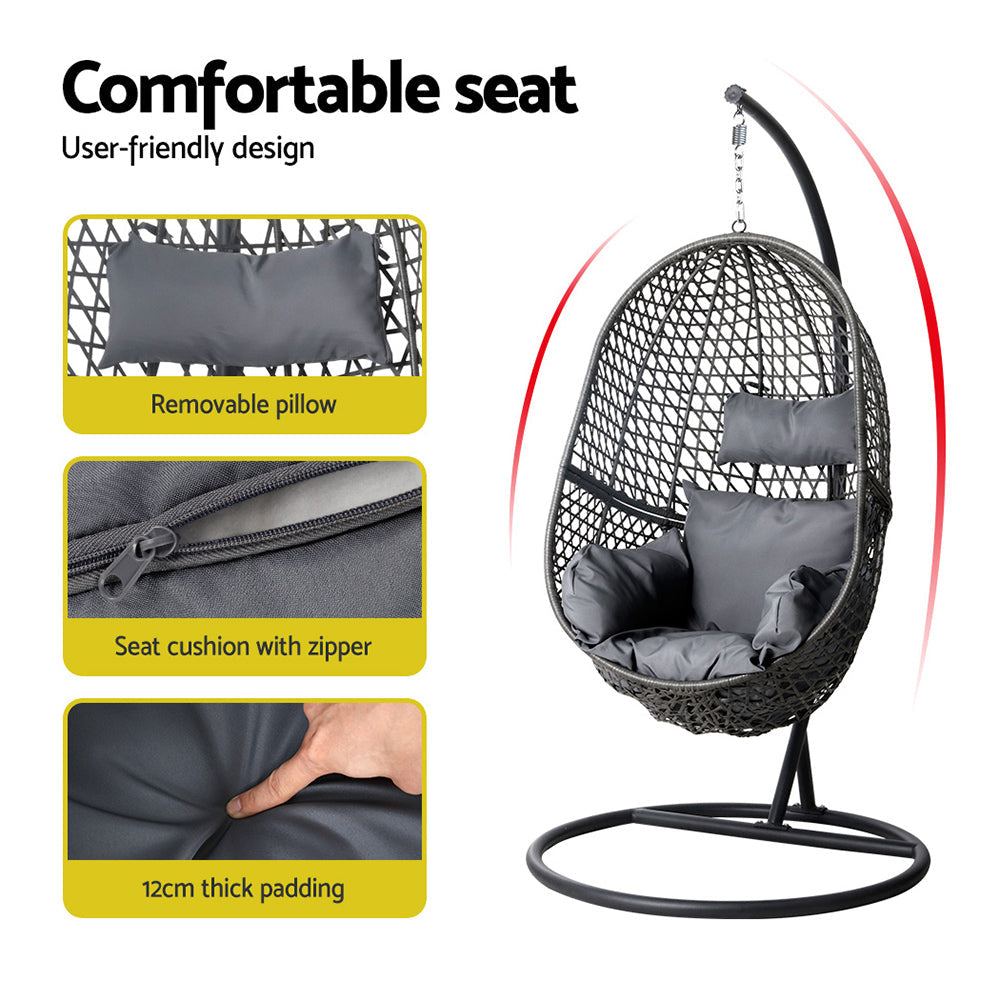 Gardeon Hammock Hanging Egg Swing Chair Oval - Black-Vivify Co.