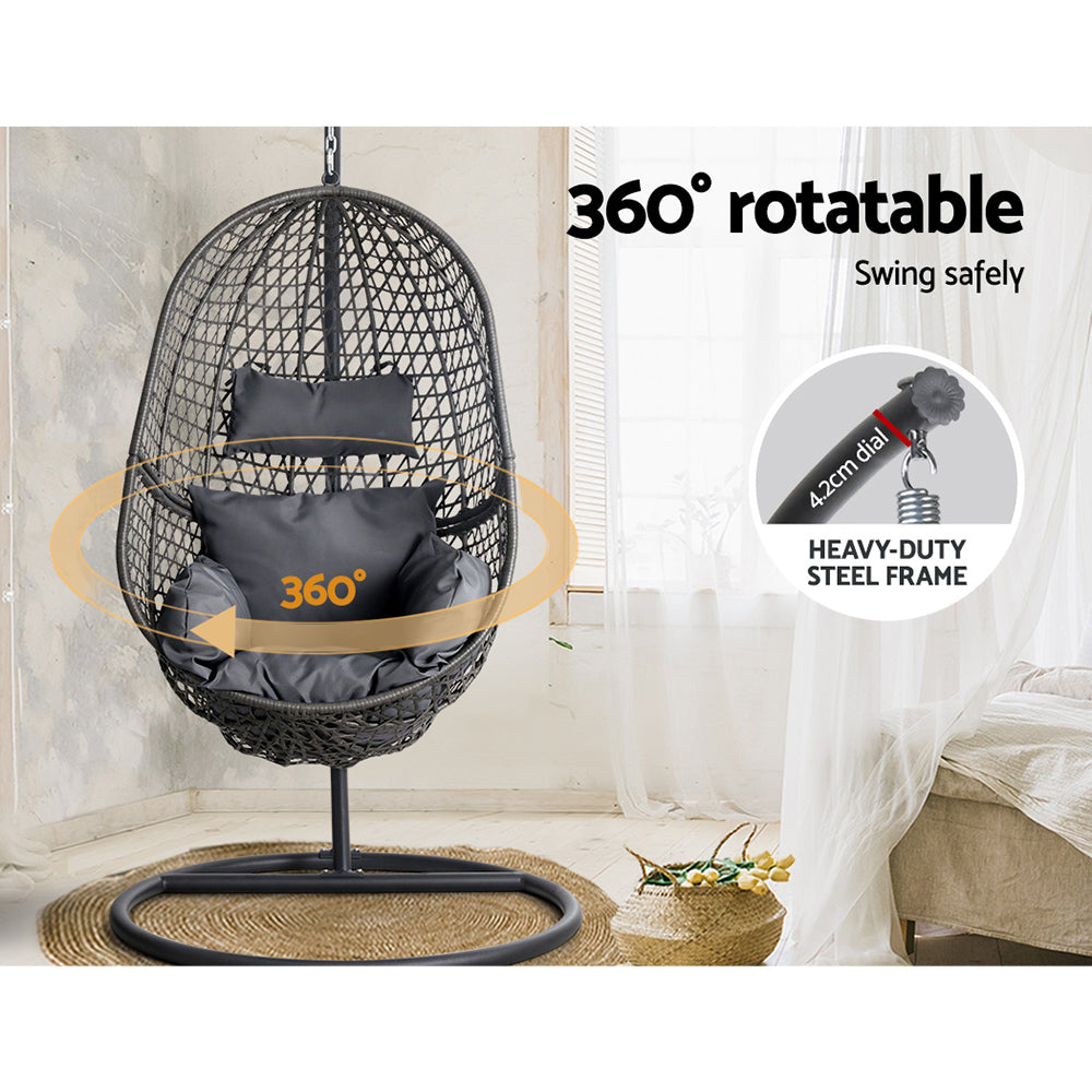 Gardeon Hammock Hanging Egg Swing Chair Oval - Black-Vivify Co.