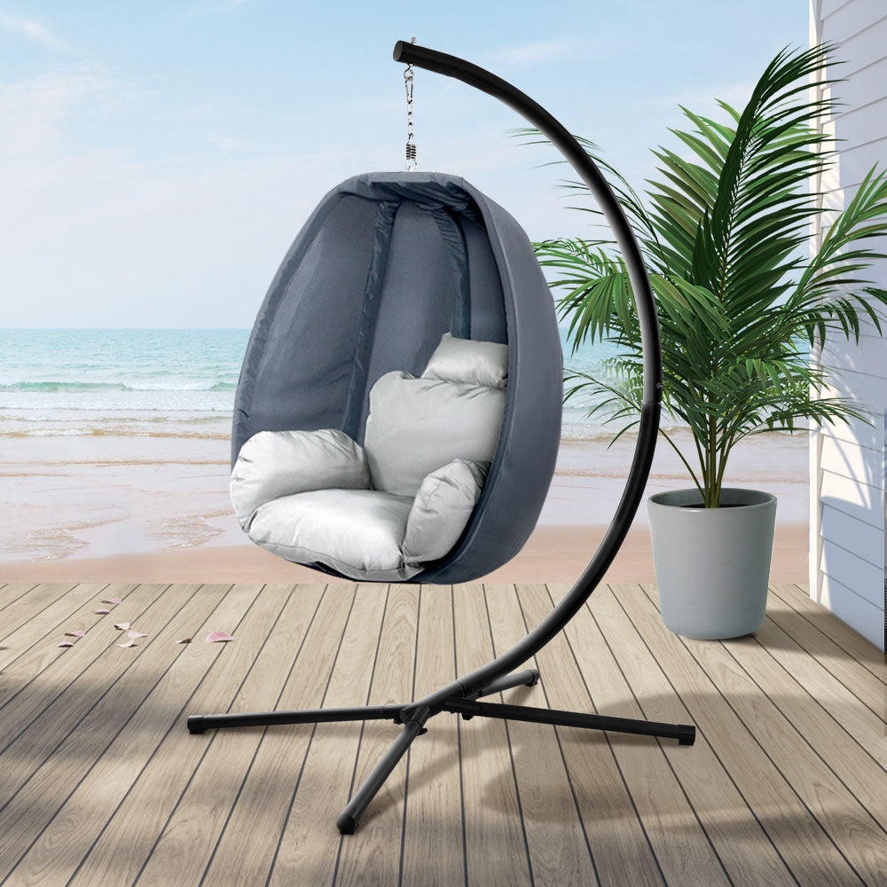 Gardeon Hammock Hanging Egg Swing Chair Oval - Grey-Vivify Co.