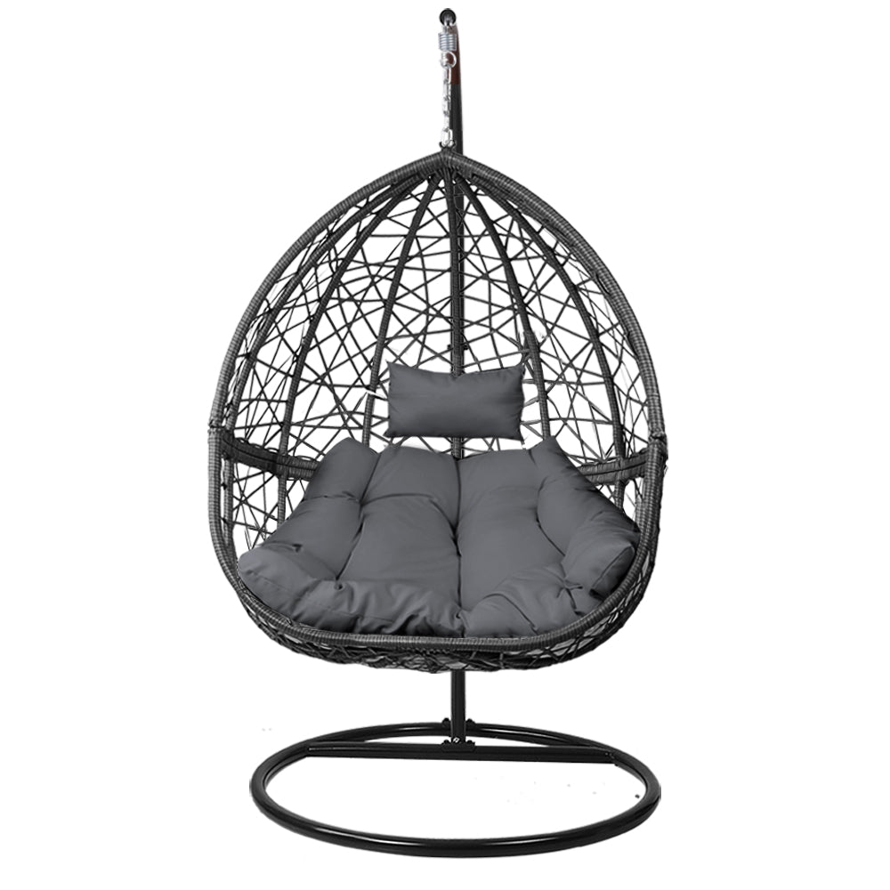 Gardeon Hammock Hanging Wicker Egg Swing Chair - Black-Vivify Co.