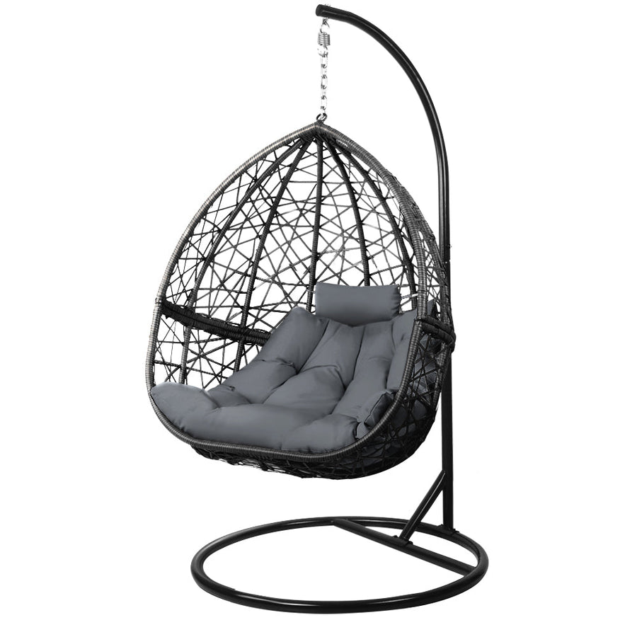 Gardeon Hammock Hanging Wicker Egg Swing Chair - Black-Vivify Co.
