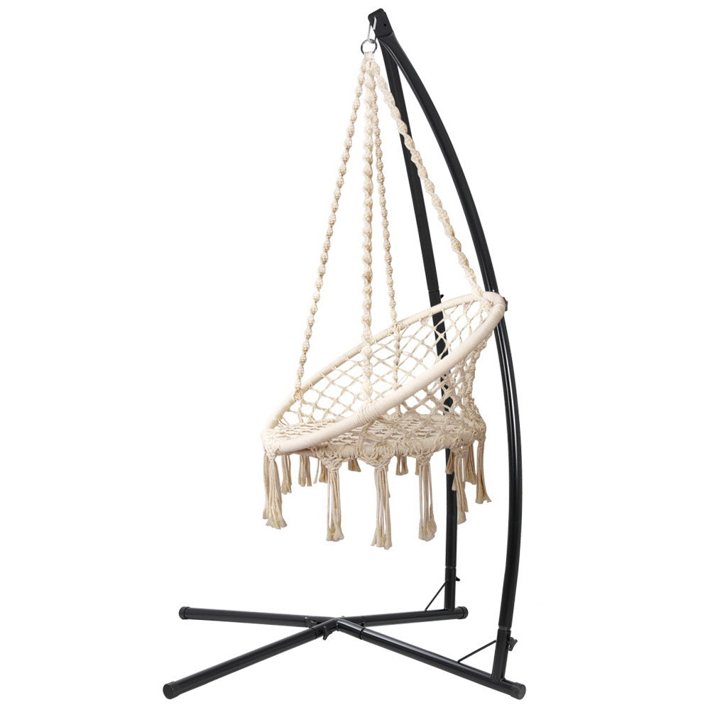 Gardeon Hammock Macrame Chair with Steel Stand - Cream-Vivify Co.