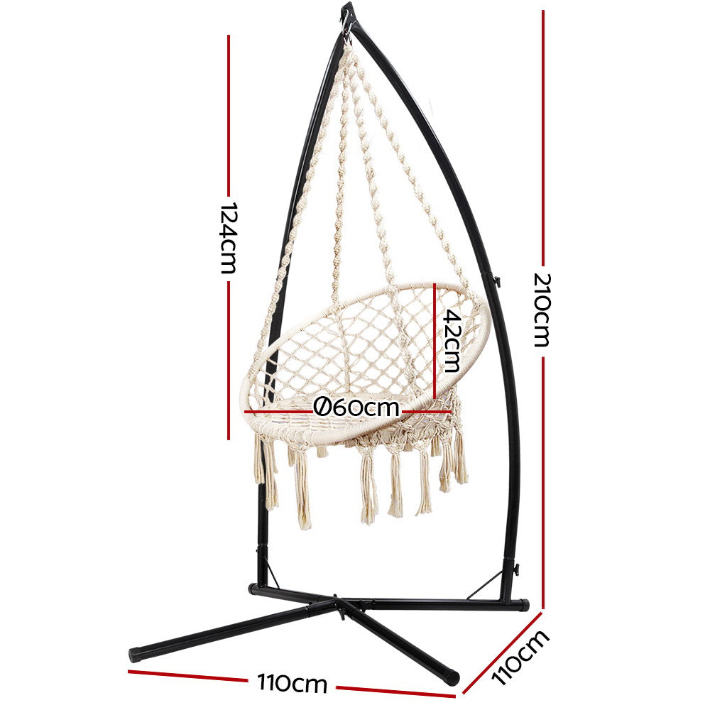 Gardeon Hammock Macrame Chair with Steel Stand - Cream-Vivify Co.