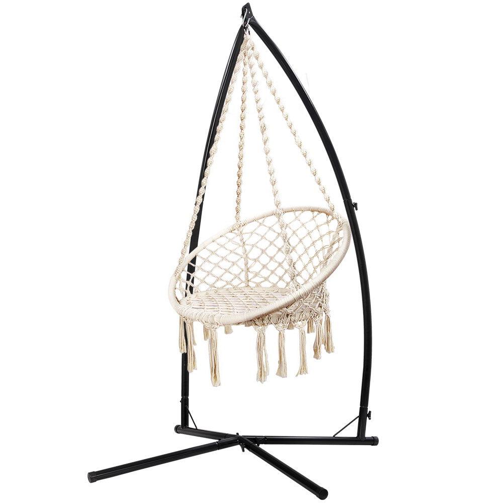 Gardeon Hammock Macrame Chair with Steel Stand - Cream-Vivify Co.