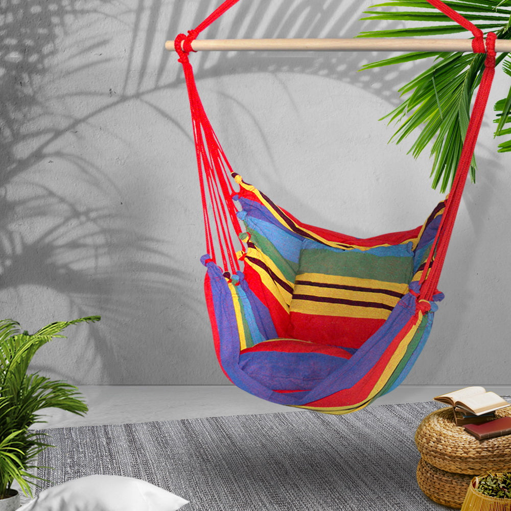 Gardeon Hammock Swing Chair w/Cushion - Multi-Colour-Vivify Co.
