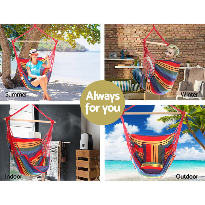 Gardeon Hammock Swing Chair w/Cushion - Multi-Colour-Vivify Co.