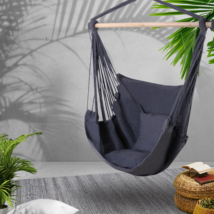 Gardeon Hammock Swing Chair w/Cushions - Grey-Vivify Co.