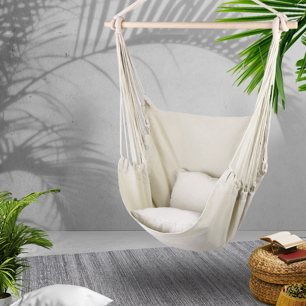 Gardeon Hammock Swing Chair w/Pillow - Cream-Vivify Co.