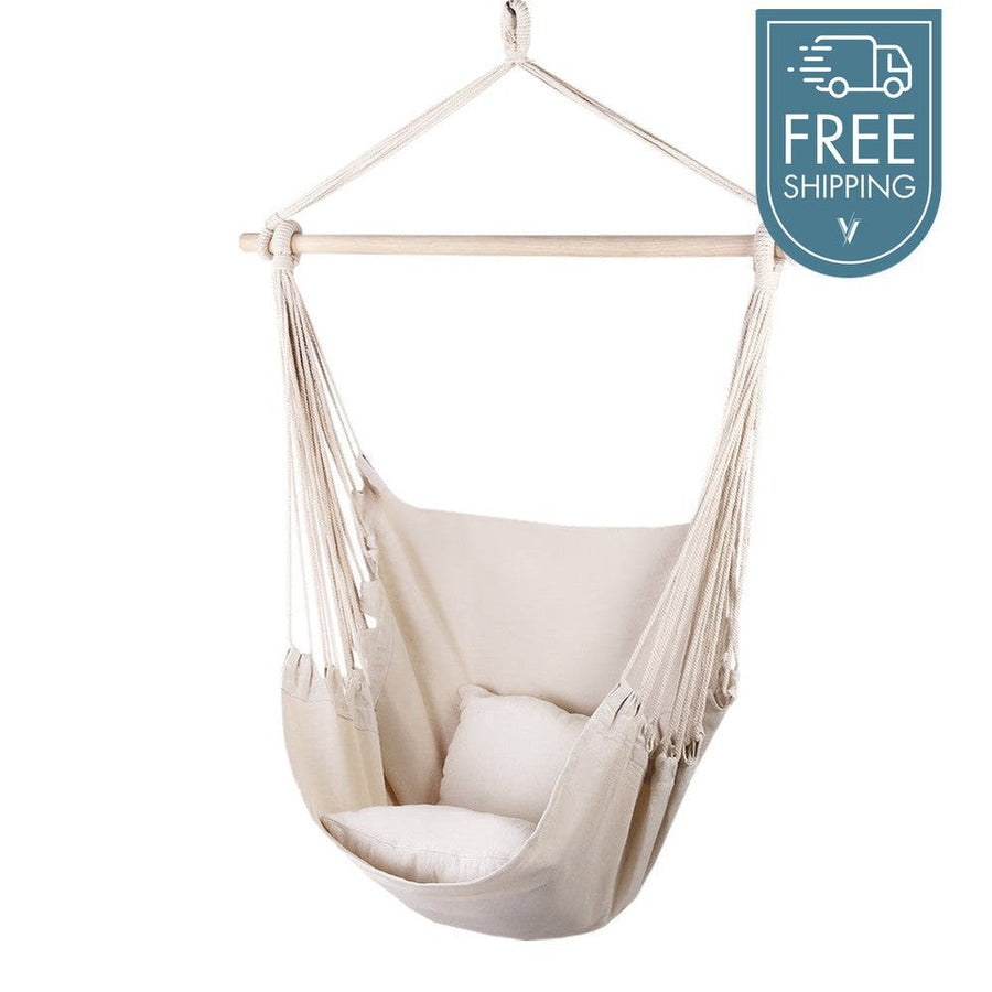 Gardeon Hammock Swing Chair w/Pillow - Cream-Vivify Co.