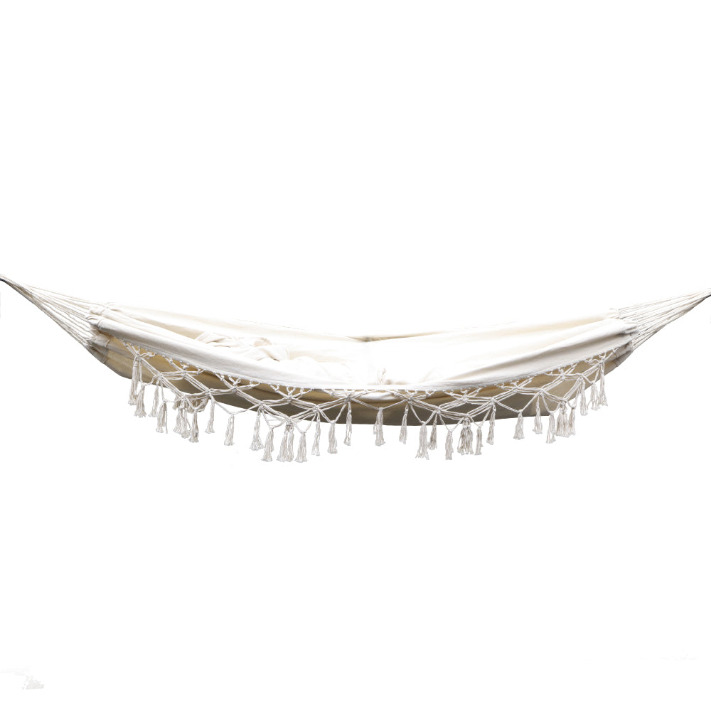 Gardeon Hanging Tassel Hammock Swing Bed - Cream-Vivify Co.
