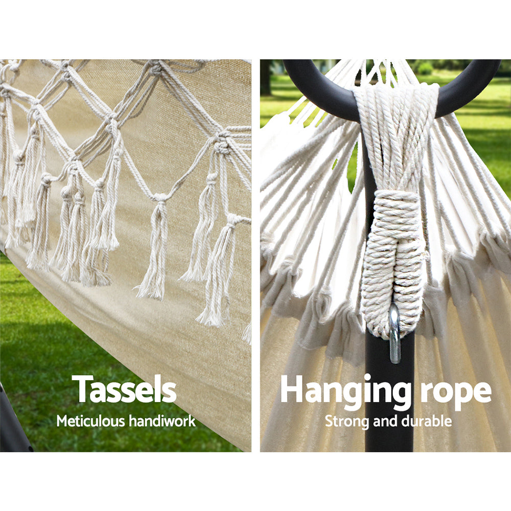 Gardeon Hanging Tassel Hammock Swing Bed - Cream-Vivify Co.