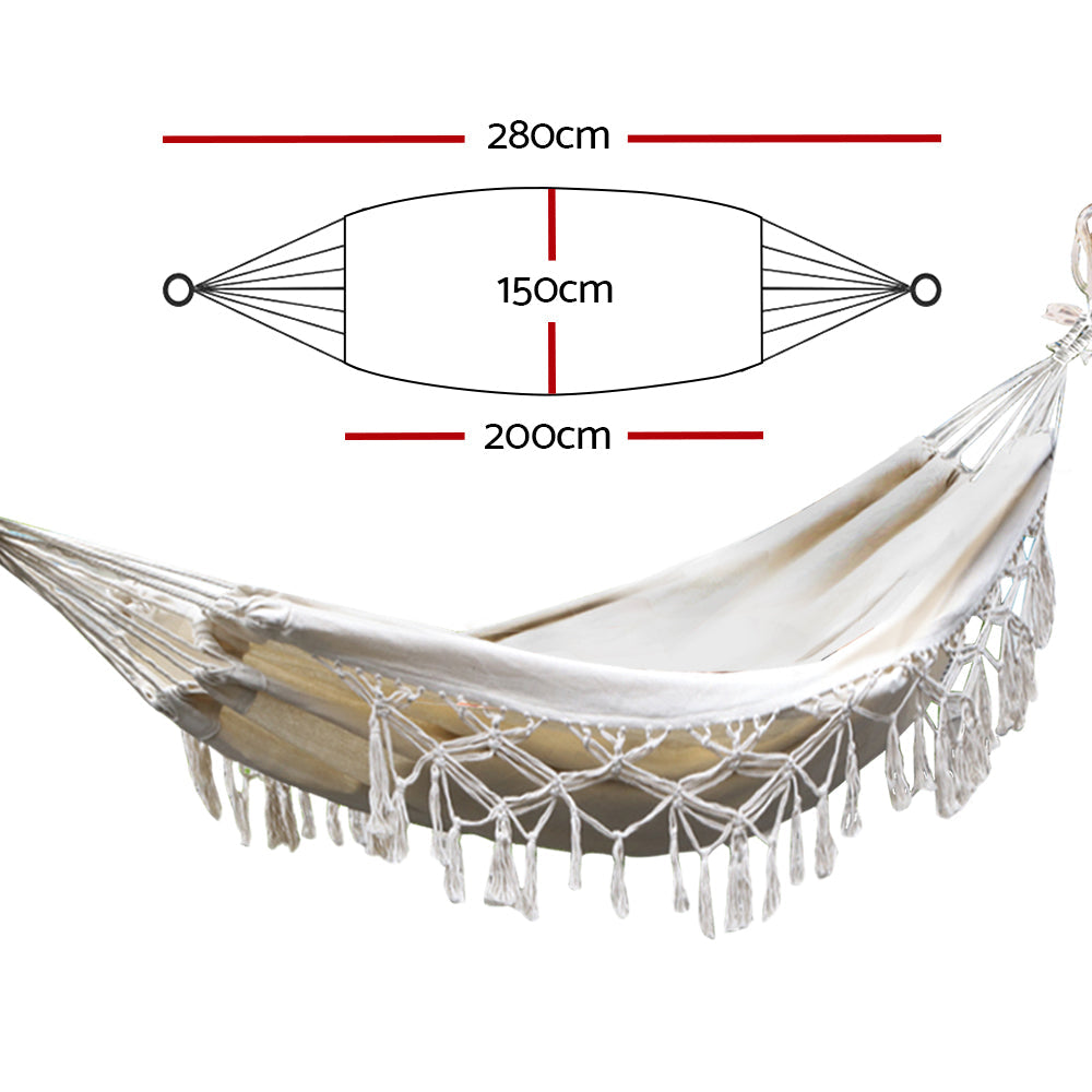 Gardeon Hanging Tassel Hammock Swing Bed - Cream-Vivify Co.