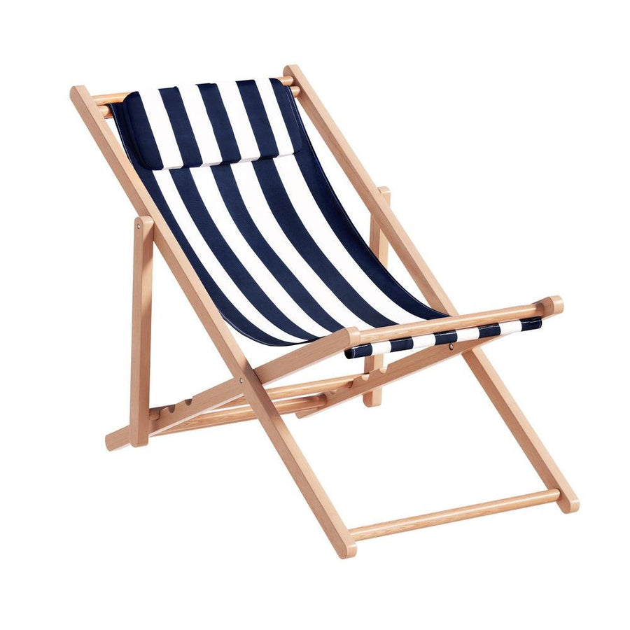 Gardeon Outdoor Deck Chair Wooden Sun Lounge Folding Beach Patio Furniture - Blue & White-Vivify Co.